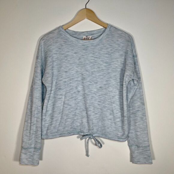 Hippie Rose | Marled Mint Green Waffle Knit Cropped Sweatshirt | Medium - Picture 1 of 6